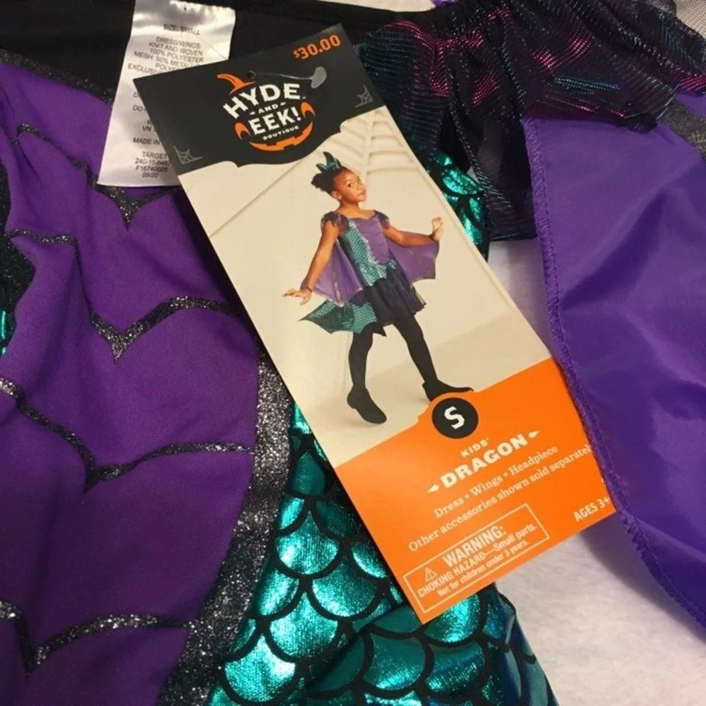 Hyde and EEK Dragon Costume Kids Large Purple Teal NWT Winged Tutu Dress